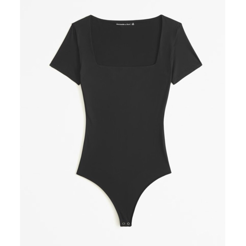 Abercrombie Short-Sleeve Cotton Seamless Squareneck Bodysuit, Black, Size Small - Picture 4 of 9